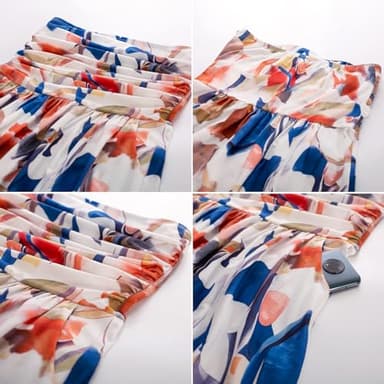 GRACE KARIN Women Strapless Casual Loose Ruched Long Maxi Dress with Pockets Blue Brown - Image 8