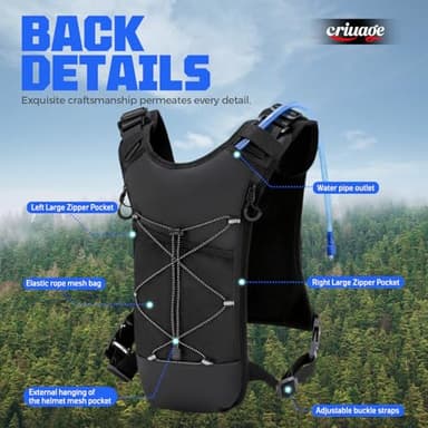 Criuage USA Original Patent Running Hydration Vest Backpack, Lightweight Chest Pack with 2.0L Water Bladder Bag Daypack for Hiking Running Cycling Race Marathon for Women Men (Black, Standard) - Image 3