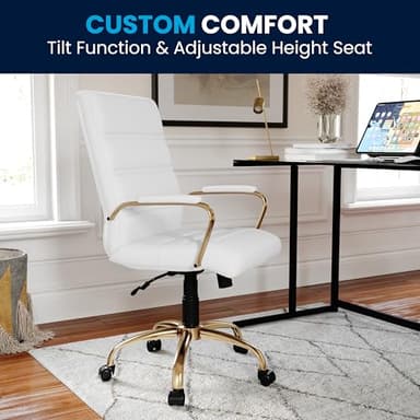 Flash Furniture Whitney Mid-Back Swivel LeatherSoft Desk Chair with Padded Seat and Armrests, Adjustable Height Padded Office Chair, White/Gold - Image 7