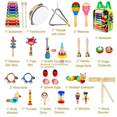 Kids Musical Instruments, 33Pcs 18 Types Wooden Percussion Instruments Tambourine Xylophone Toys for Kids Children, Preschool Education Early Learning Musical Toy for Boys and Girls - Image 4