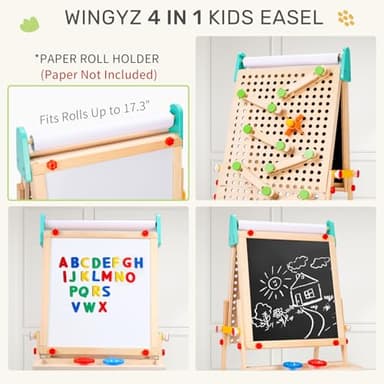 Wingyz 4-in-1 Adjustable Kids Art Easel with Magnetic Whiteboard & Chalkboard - Wooden Drawing Board with Marble Run for Kids- Creative Gift for Toddlers Ages 2-4, 4-8, 8-12 - Image 8