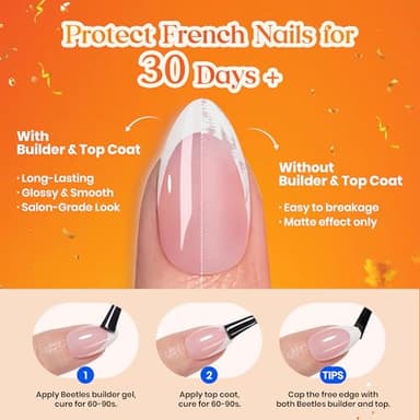 Beetles French Tips Press On Nails: 224 Pcs Brown French Tip Nails Short Squaval Fake Nail Tips,Soft Gel Nail False Nails,DIY Nail Art Salon Quality Manicure Gift For Women - Image 5
