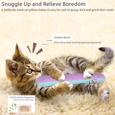 Retro Shaw Cat Toys Kicker Pillows 3Pcs, Refillable Catnip Toys with Crinkle Sound Inside, Interactive Indoor Cat Nip Kitty Kick Sticks for Kitten 10.1 Inches - Image 5