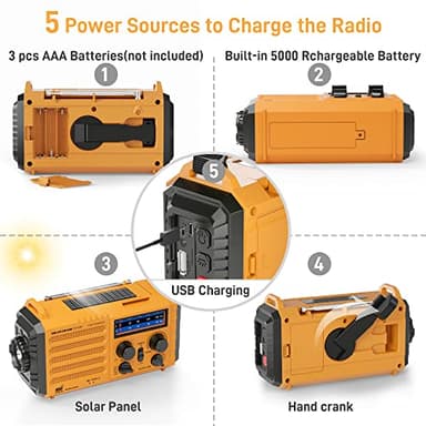 Eoxsmile Emergency Radio with NOAA Weather Alert– 5000mAh Solar Hand Crank Portable AM/FM Shortwave Radio, Rechargeable Battery, USB Charger, Flashlight, SOS Alarm for Home Outdoor Hurricane Survival - Image 3