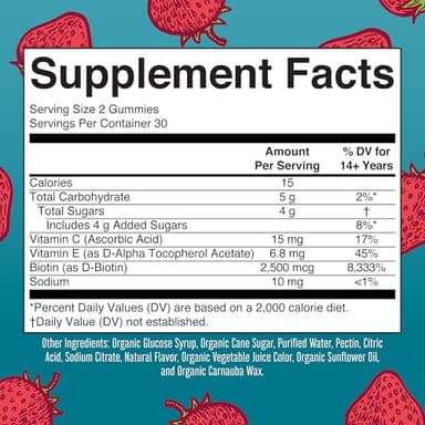 MaryRuth Organics Hair | Skin | and Nails Vitamins | Biotin Gummies with Vitamin C & Vitamin E | Hair Growth Vitamins | Skin Care | Nail Strength | USDA Organic Gummies for Ages 14+ | 60 Count - Image 2