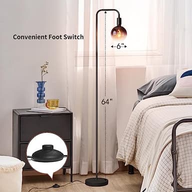 ONEWISH Floor Lamp for Living Room - Minimalist Industrial Standing Lamp with Modern LED Bulb, Globe Black Clear Glass 6", 1800K Warm Ambiant Lighting Decorative Tall Floor Lamp for Bedroom Office - Image 5