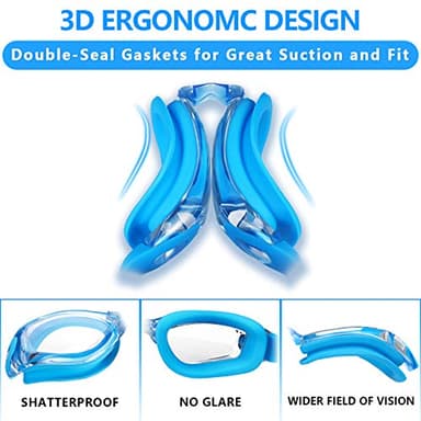 Keary Swim Goggles Pack of 2 Anti-Fog Swimming Goggles for Adults Women Men Youth Junior, No Leaking UV Protection Waterproof Clear Vision Triathlon Pool Goggles with 3 Size Nose Pieces & Earplugs - Image 4