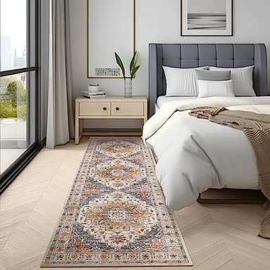 befbee 2.6'x8'Non Slip Runner Rugs - Runners for hallways, Kitchen,Entryway,Stain Resistant Washable Rugs for Bedroom, Indoor Vintage Area Rugs (Turmeric/Grey,2.6'x8') - Image 7