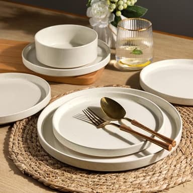 AmorArc Ceramic Dinnerware Set for 4 | Speckled Stoneware Plates and Bowls with unglazed terracotta | Scratch Resistant, Dishwasher & Microwave Safe Dishes Sets- 12-Pcs Beige - Image 6