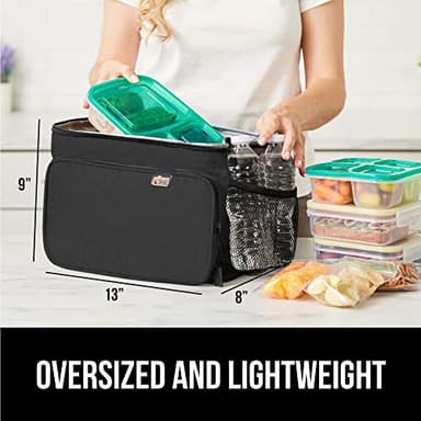 GORILLA GRIP Reusable Insulated Lunch Box Bag for Women Men,15L, Leakproof XL Soft Cooler Bags, Multiple Compartments, Mesh Pockets and Adjustable Strap, Food Tote Keeps Drinks Cold, 13x9, Black - Image 6