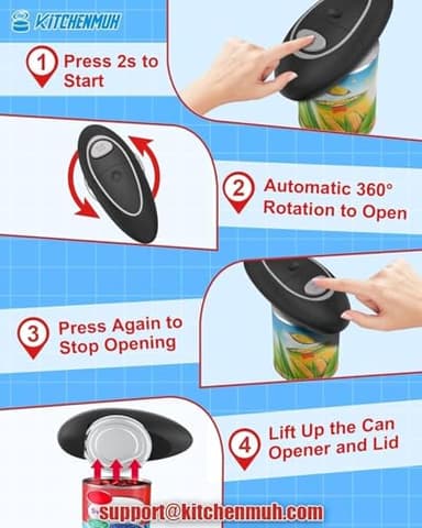 One Touch Electric Can Opener Fits Almost All Can Sizes for Seniors with Arthritis, Hand Held Battery Operated Can Opener with Smooth Edge, Food Safe Kitchen Gadgets Automatic Can Opener for Kitchen - Image 2