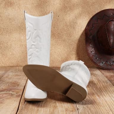 DREAM PAIRS Women's Cowboy Boots Pull On Cowgirl Boots Mid Calf Western Boots, Available in Regular and Wide Calf,Size 9,White,SDMB2218W - Image 5