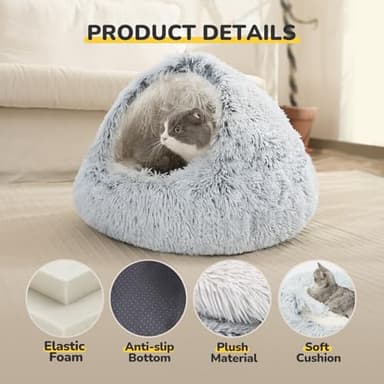 CATISM Cozy Cat Pod - Plush Hooded Cat Bed Cave, Self Warming, Removable Washable with Non-Slip Bottom - Image 2