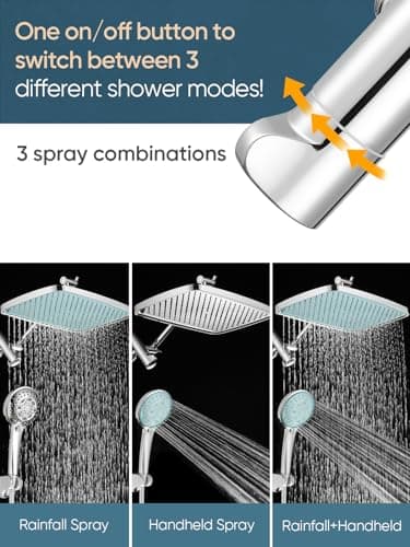 Cobbe 12'' Rain Shower Head with Extension Arm - Dual Shower Heads with 8 Modes Handheld Spray Combo - Wide RainFall shower with Anti-Clog Nozzles, Adhesive Showerhead Holder, Chrome - Image 2