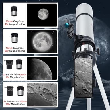 Telescope for Kids Adults 80mm Aperture 600mm Refractor Telescopes High Magnification Astronomical Telescope for Beginner, Telescopio with Phone Adapter Carrying Bag Tripod - Image 3