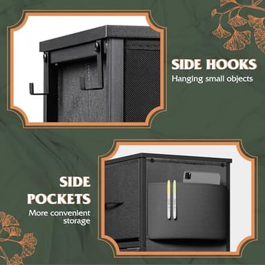 WLIVE Dresser for Bedroom with 10 Drawers, Fabric Dresser Chest of Drawers with Side Pockets and Hooks, Sturdy Metal Frame, Drawers Organizer Unit for Living Room, Hallway, Black - Image 4