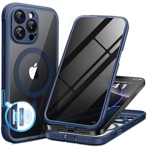 BERFY for iPhone 16 Pro Case, Compatible with MagSafe, Built-in Privacy Screen Protector and Camera Protection, Anti-Spy Full Body Shockproof Clear Phone Case for 16 Pro 6.3", Blue - Image 1