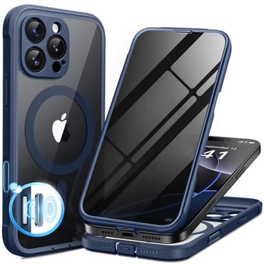 BERFY for iPhone 16 Pro Case, Compatible with MagSafe, Built-in Privacy Screen Protector and Camera Protection, Anti-Spy Full Body Shockproof Clear Phone Case for 16 Pro 6.3", Blue - Image 1