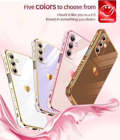 LeYi for Galaxy A16-5G Phone Case: Tempered Glass Screen Protector [2 Pcs]+ Full Camera Lens Protection,Love Heart Plating Luxury Shockproof Phone Case para Samsung A 16 5G Cute,Pink - Image 7