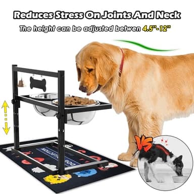 SHAINFUN Elevated Dog Bowls with Slow Feeder & Spillproof Mat, Raised Dog Bowl Stand with 2 Stainless Steel Food Water Bowls, Adjustable Height Stand for Large Medium Breeds - Image 2