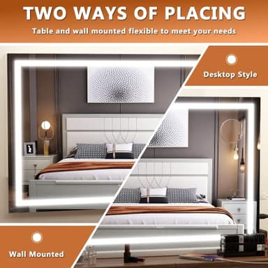 Hasipu Vanity Mirror with Lights, 32" x 22" LED Makeup Mirror, Lighted Makeup Mirror with Dimmable 3 Modes, Touch Screen Control Vanity Mirror Square White - Image 4