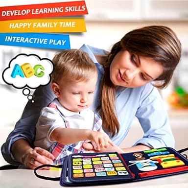 Qizfun Busy Board Montessori Toy for Toddlers, Educational Sensory Learning Toy for Fine Motor Skills, Preschool Travel Toy for Airplane & Car, Gifts for Boys and Girls (Blue/P4) - Image 6