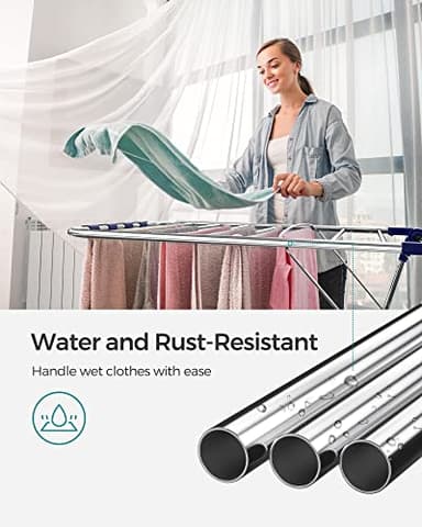 SONGMICS Clothes Drying Rack, with Sock Clips, Metal Laundry Rack, Foldable, Space-Saving, Free-Standing Airer, with 2 Height-Adjustable Gullwings, Indoor Outdoor Use, Silver and Blue ULLR52BU - Image 7