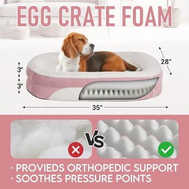 OhGeni Orthopedic Dog Couch Pet Sofa Large Sized Cat Beds with Comfort Foam Support, Soft Comfortable Fabric, Machine Washable Waterproof Removable Cover, 35-Inch (Pink) - Image 3