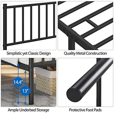Yaheetech Twin Bed Frame Metal Platform Bed Frame Mattress Foundation with Spindle Headboard & Footboard/No Box Spring Needed/14 Inch Underbed Storage/Firm Support & Easy Set up Structure, Black - Image 5