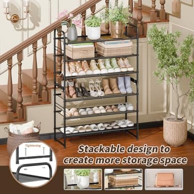 SUFAUY 3-Tier Mesh Shoe Rack, Closet Metal 33" Wide Shoe Shelf Heavy Duty, Black - Image 4