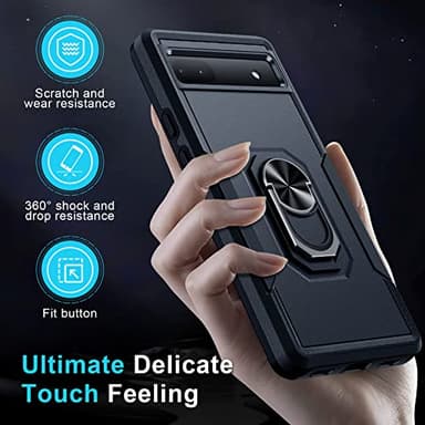 Janmitta for Google Pixel 6a Case with Screen Protector+Camera Lens Protector,Heavy Duty Shockproof Full Body Phone Cover,Built in Metal Ring Holder Kickstand,2022 Black Matte - Image 7