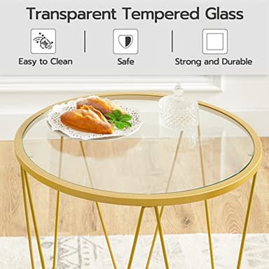 HOOBRO Small Coffee Table Set of 2, Round Coffee End Table with Metal Frame, Glass Top, Gold Side Table for Living Room, Bedroom and Balcony, Modern Style, Gold GD79BZ01 - Image 6