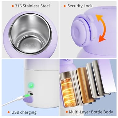 Portable Bottle Warmer for Travel: Large 12oz Capacity with Dual Heating Modes for Breast Milk & Water, Fast Heating Smart Temperature Control, Portable Milk Warmer Gifts for New Mom Purple - Image 6