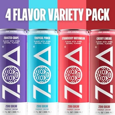 ZOA Zero Sugar Energy Drinks, Variety Pack - Sugar Free with Electrolytes, Healthy Vitamin C, Amino Acids, Essential B-Vitamins, and Caffeine from Green Tea - 12 Fl Oz (12-Pack) - Image 4