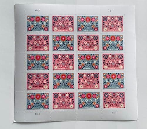 20pcs Love Postage Stamps for Mailing Hearts & Flowers Design Forever - Image 1