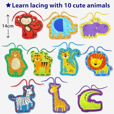 KRAFUN Safari Animal Preschool Arts & Crafts Lacing Kit, 10 Easy Lacing Cards for Toddlers Fine Motor Skills - Image 3