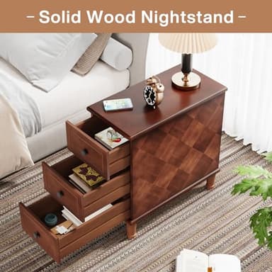 Tribesigns Solid Wood End Table, Fully Assembled Narrow Side Table with Drawers, Pre-Assembled Nightstand Slim Bedside Table for Small Spaces, Living Room, Bedroom, Brown - Image 5