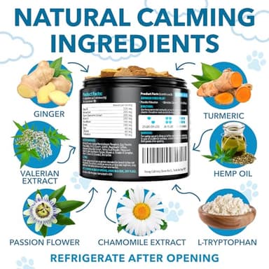 Hemp Calming Chews for Dogs with Anxiety and Stress - 180 Soft Dog Calming Treats - Dog Anxiety Relief - Storms, Fireworks, Thunder, Barking, Separation Aid - Valerian Root - L-Tryptophan - Hemp Oil - Image 3