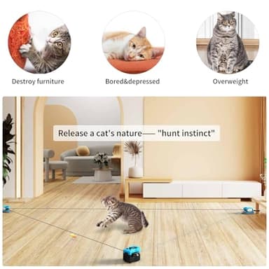 AsFrost Upgraded Interactive Cat Toy for Indoor Cats, Auto/Manual Control DIY Cat Feather Mouse Toy Treadmill for Bored Kitten Puppy Play Chase Run Exercise Hunting Mental Stimulation-Sky Blue - Image 5