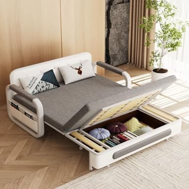 NessCarsti Pull-Out Sofa Daybed with Trundle - Versatile Futon Sleeper Couch for Living Room and Small Spaces (34.6"" D x 50.3"" W x 34.2"" H)- Gray/White Sofa Bed - Image 4