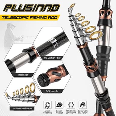 PLUSINNO Fishing Rod and Reel Combos - Carbon Fiber Telescopic Fishing Pole - Spinning Reel 12 +1 Shielded Bearings Stainless Steel BB，Travel Saltwater Freshwater Full Kit 5.91FT - Image 3