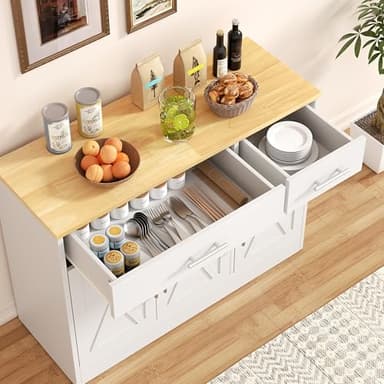 Shintenchi 3 Doors Farmhouse Sideboard Buffet Cabinet,41" Barn Doors Buffet with Storage,Wood Coffee Bar Cabinet with Adjustable Shelf for Kitchen,Living Room,White - Image 3