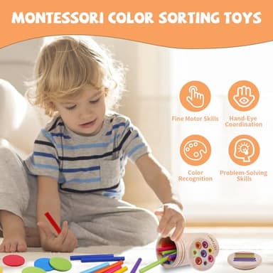 YHHYTOY Montessori Toys for 3 Year Old, Dual Play Wooden Educational Color Sorting Toy Toddler Preschool Learning Activities, Fine Motor Skills Sensory Toys for Toddlers 3-5 Girl Boy Birthday Gifts - Image 4
