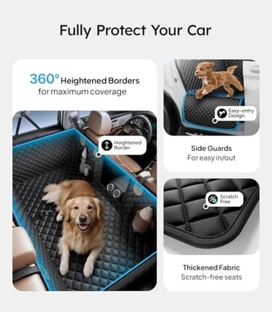 Wigoo Dog Car Seat Cover for Back Seat, 450lbs Full Hardbottom Dog Hammock, Heavy Duty Waterproof Car Bed Extender for 2-3 Medium Dogs, Backseat Protector for Sedan/Medium-Truck, Size-L, Black - Image 3
