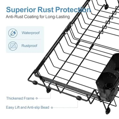 iSPECLE Expandable in Sink Dish Drying Rack - Adjustable Capacity (12.4''-17.1''L) Over The Sink Dish Drainer Drying Rack for Kitchen Counter and Sink, Dish Rack with Utensil Holder, Black - Image 5