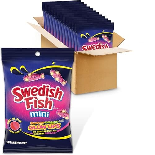 SWEDISH FISH Mini Glow Ups Strawberry-Watermelon Soft & Chewy Candy, Bulk Candy, 12-6.7 oz Bags - Image 1