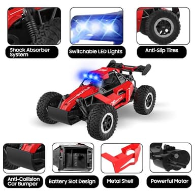 Remote Control Car for Kids 3 4 5 6 7+, 20 KM/H High-Speed RC Cars with LED Lights, 2.4GHz 2WD Monster Truck Toys,Toy Cars for Girls Boys,Christmas & Birthday Gifts,Upgraded Anti-Collision Shaft–Red - Image 9