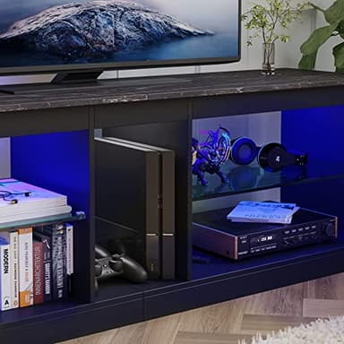 Bestier Entertainment Center LED Gaming TV Stand for 55+ Inch TV Adjustable Glass Shelves 22 Dynamic RGB Modes TV Cabinet Game Console PS4, Black Marble - Image 5