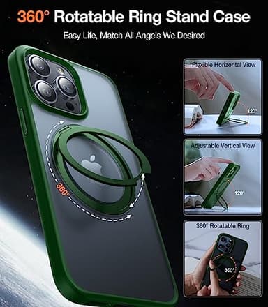 TORRAS 360°Rotatable Ring for iPhone 15 Pro Case 6.1", Compatible with MagSafe 15 Pro Case with Stand Translucent Slim Protective Mil-Grade Shockproof Cover 2023, Green - Image 3
