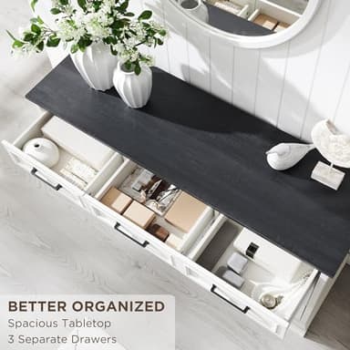 ACCOHOHO 7 Drawer Dresser, Farmhouse Chest of Drawers for Bedroom, 52" Wide Dresser TV Stand with Large Metal Handles, Wood Drawer Organizer for Living Room, Hallway - Off White - Image 3